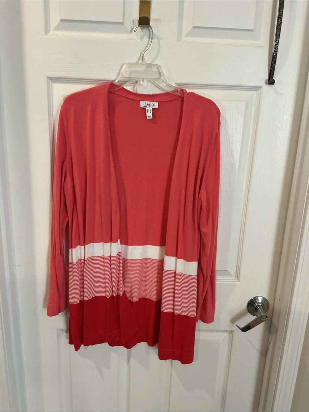 Denim & Company Coral Stripe Open-Front Women's Cardigan